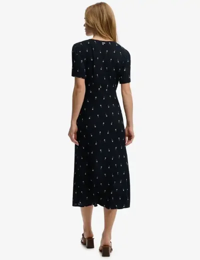 Superdry Printed Button Midi Tea Dress  | Navy Ditsy stripe