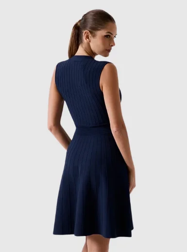 Picture of Guess V Neck Amber Knitted Sweater Dress | Navy