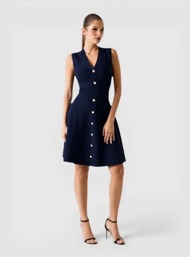 Picture of Guess V Neck Amber Knitted Sweater Dress | Navy