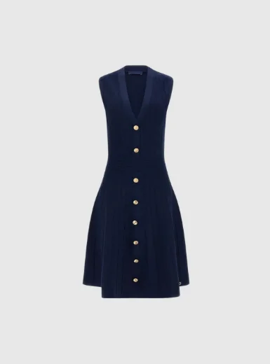 Picture of Guess V Neck Amber Knitted Sweater Dress | Navy