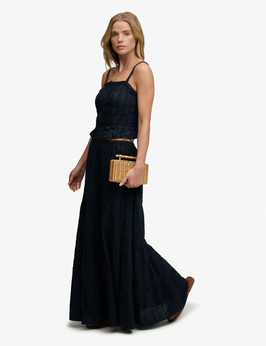 Superdry Womens Tiered Maxi Skirt | Eclipse Navy