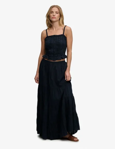 Superdry Womens Tiered Maxi Skirt | Eclipse Navy