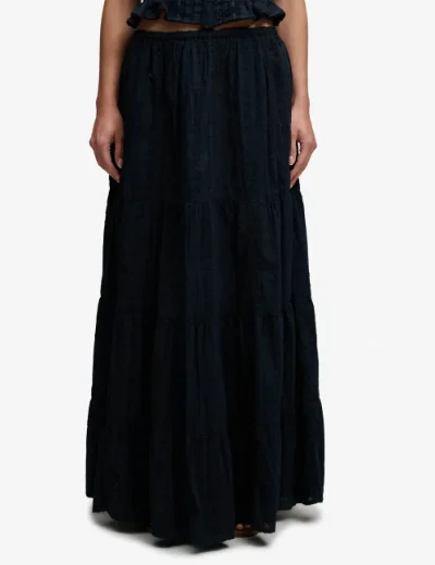 Superdry Womens Tiered Maxi Skirt | Eclipse Navy