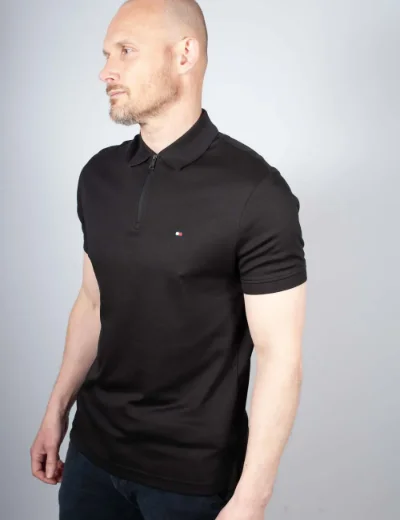 Tommy Hilfiger Interlock Jersey Zip Polo Shirt | Black
