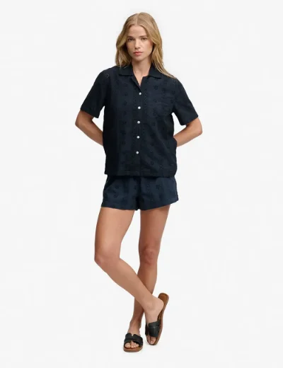 Superdry Heritage Broderie Shirt | Navy