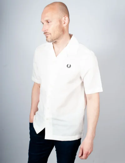 Fred Perry Linen Revere Collar Shirt | Snow White