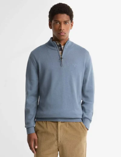 Barbour Cotton Half Zip Knitted Jumper | Light Blue
