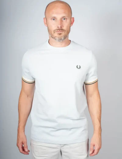 Picture of Fred Perry Mens Twin Tipped Cuff T-Shirt | Light Blue
