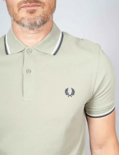 Picture of Fred Perry Mens Twin Tipped Polo Shirt | Seagrass / Ecru / Dark Airforce