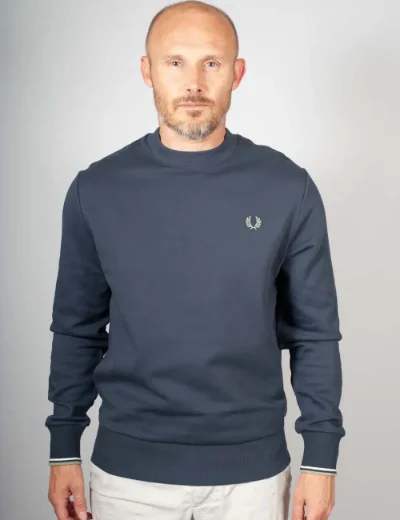 Picture of Fred Perry Mens Crew Neck Sweater | Dark Airforce