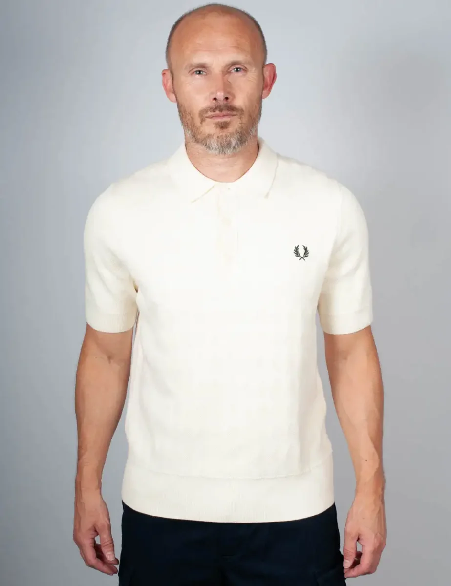 Picture of Fred Perry Mens Pointelle Knitted Polo Shirt | Ecru