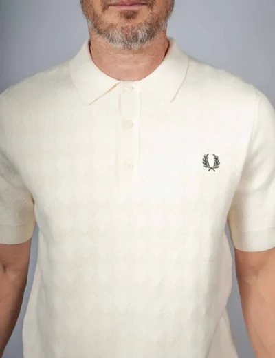 Picture of Fred Perry Mens Pointelle Knitted Polo Shirt | Ecru
