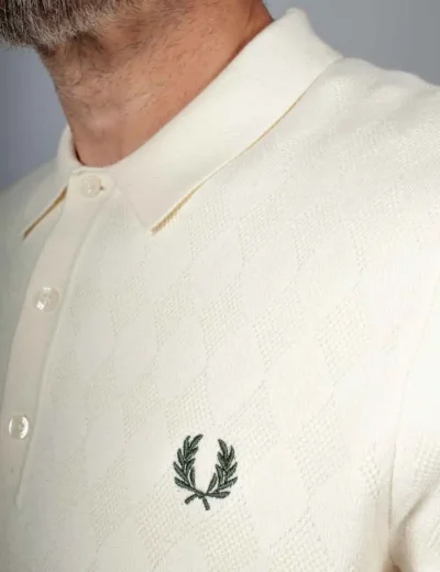 Picture of Fred Perry Mens Pointelle Knitted Polo Shirt | Ecru