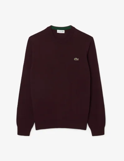 Lacoste Monochrome Crew Neck Cotton Sweater | Dark Burgundy