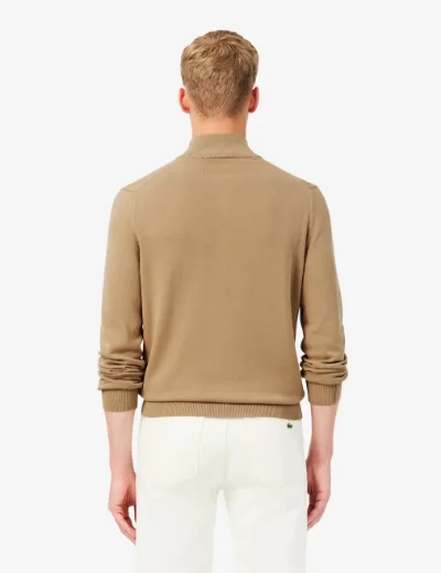 Lacoste Mens Zipped High Neck Cotton Sweater | Light Brown 