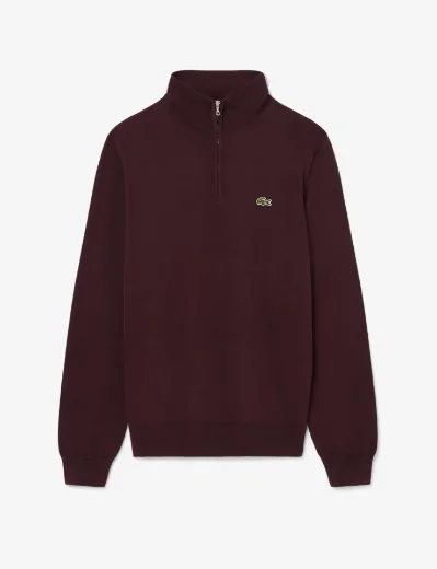 Lacoste Mens Zipped High Neck Cotton Sweater | Dark Burgundry