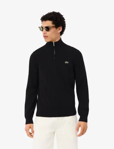 Lacoste Mens Zipped High Neck Cotton Sweater | Black 