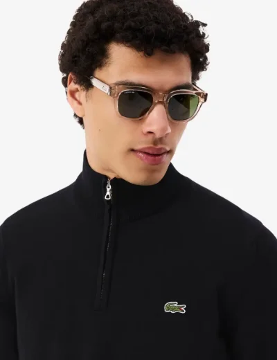 Lacoste Mens Zipped High Neck Cotton Sweater | Black 