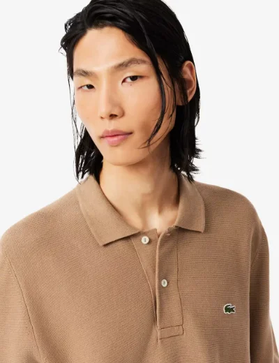 Lacoste Mens Classic Fit Long Sleeve Knitted Polo | Brown 