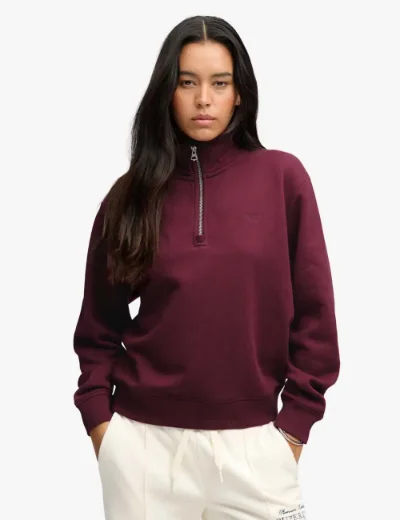 Superdry Womens Signature Embroidered Half Zip Sweater | Port Red