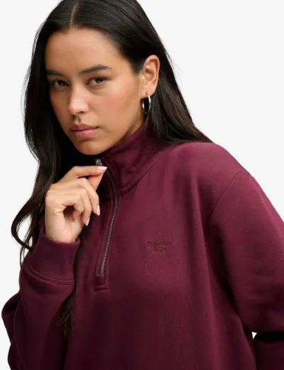 Superdry Womens Signature Embroidered Half Zip Sweater | Port Red