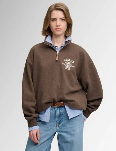 Superdry Womens Country Club Half Zip Sweatshirt | Brown Marl