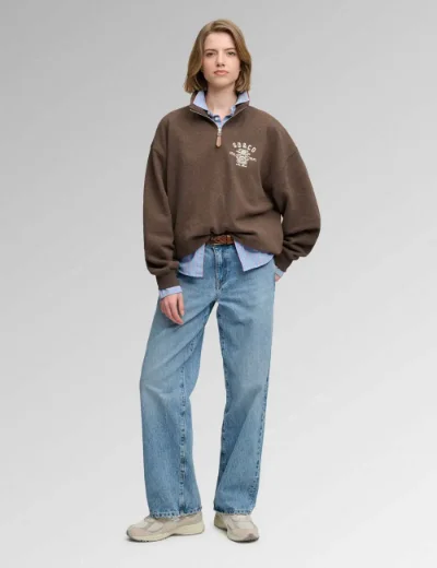 Superdry Womens Country Club Half Zip Sweatshirt | Brown Marl