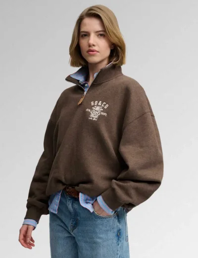 Superdry Womens Country Club Half Zip Sweatshirt | Brown Marl