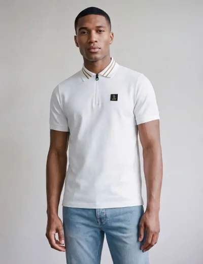LUKE Throop Zip Neck Polo | White Gold