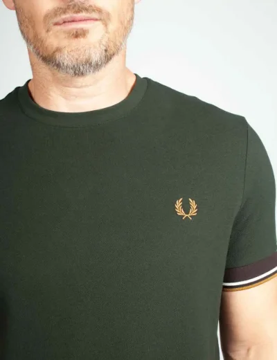 Fred Perry Mens Twin Tipped Cuff T-Shirt | Night Green