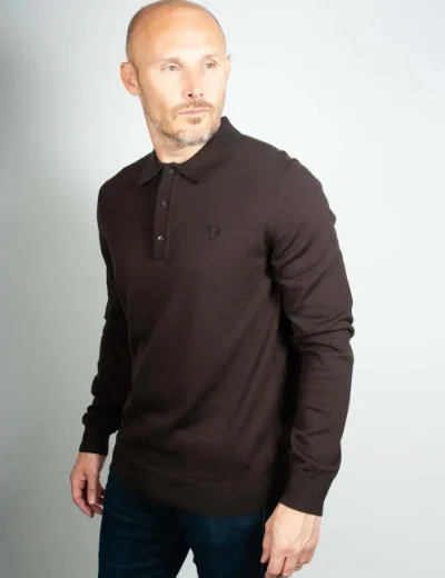 Fred Perry Long Sleeve Knitted Polo Shirt | Rich Brown