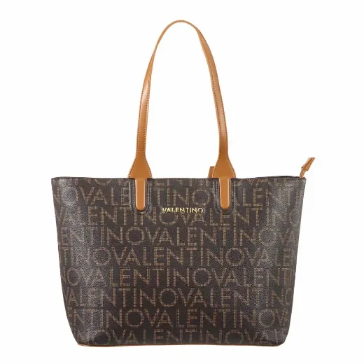 Valentino Regina RE Logo Tote Shopper Bag | Dark Brown / Natural