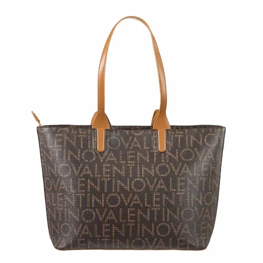 Valentino Regina RE Logo Tote Shopper Bag | Dark Brown / Natural