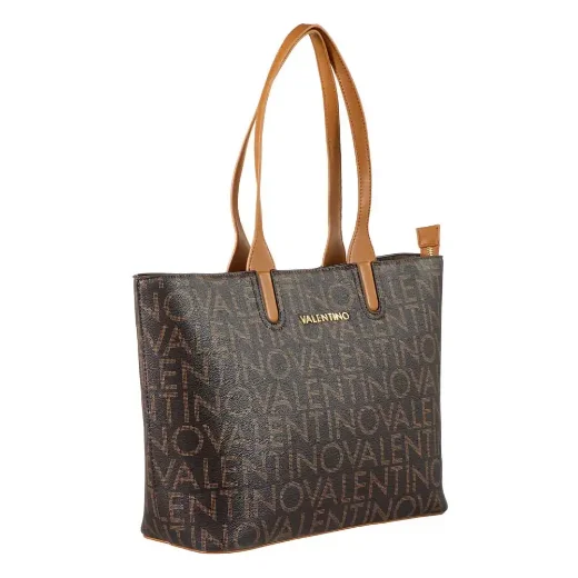 Valentino Regina RE Logo Tote Shopper Bag | Dark Brown / Natural