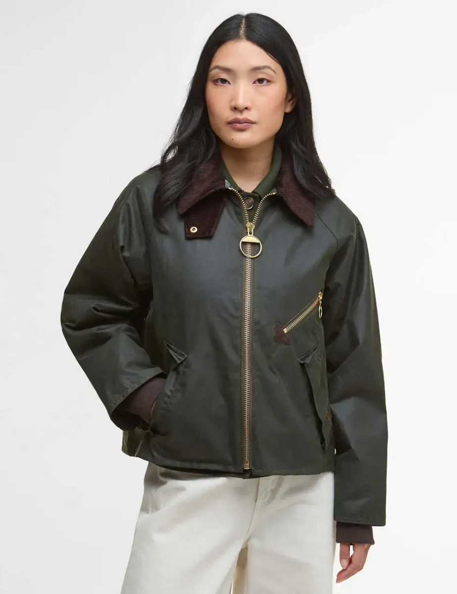 Picture of Barbour Womens Arlene Waxed Jacket | Fern / Ancient Tartan