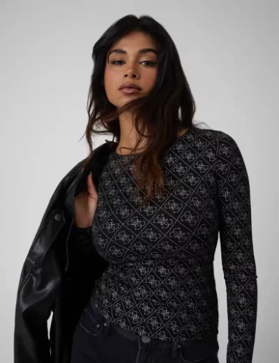 Guess 4G Logo Printed Top | Black