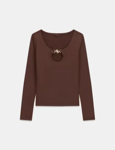 Guess Womens Long Sleeve 4G Jewel Top / Brown