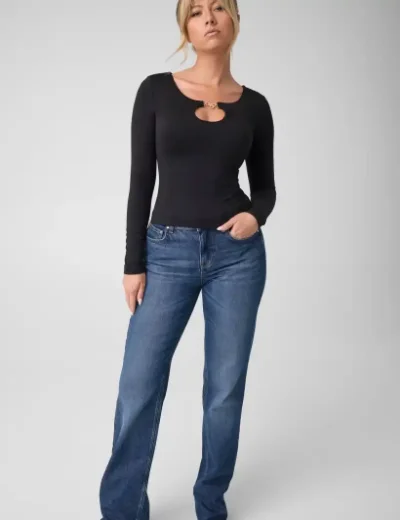 Guess Womens Long Sleeve 4G Jewel Top / Black