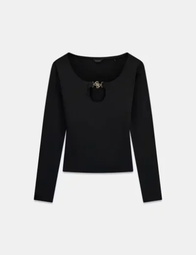 Guess Womens Long Sleeve 4G Jewel Top / Black