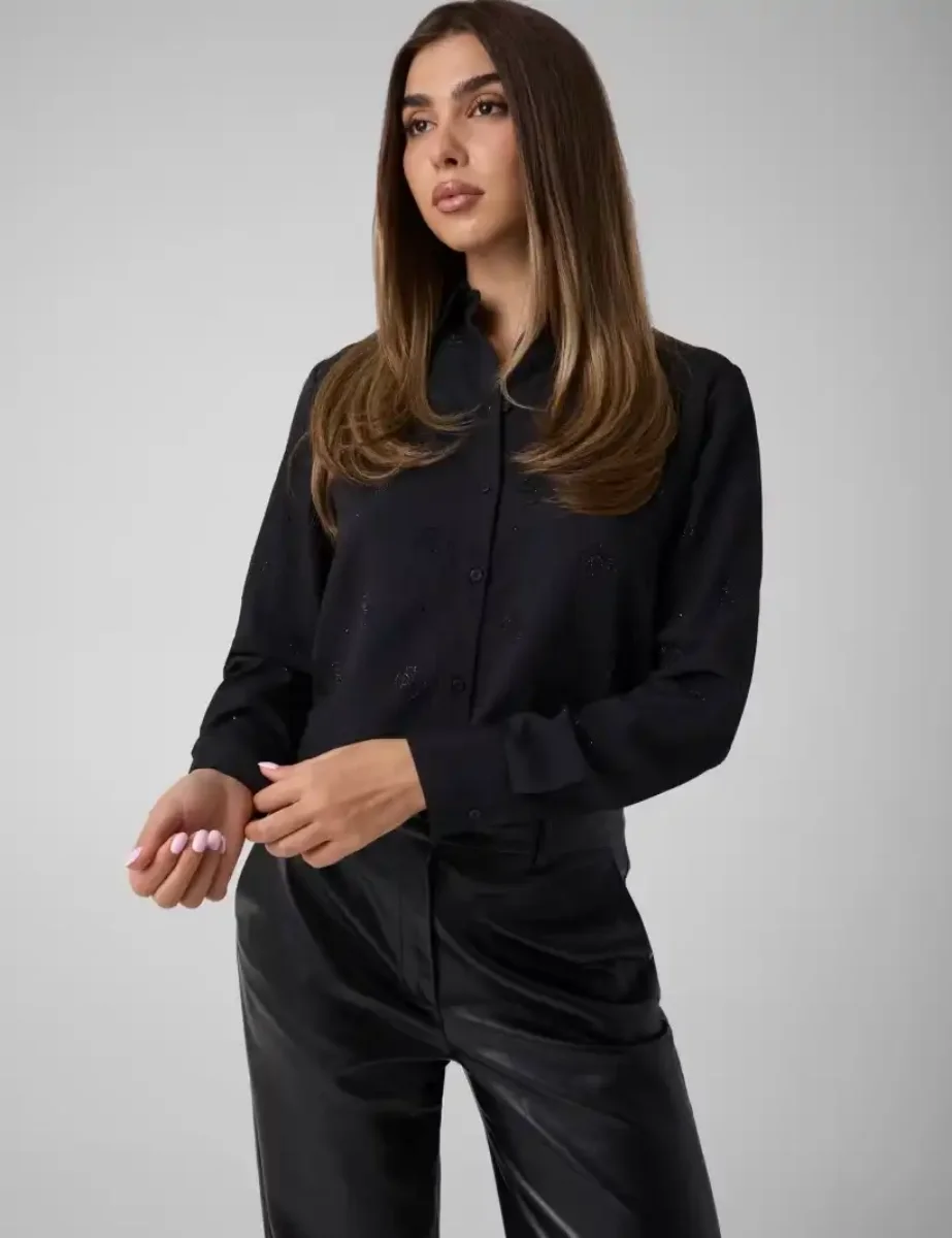 Guess Long Sleeve Flore 4G Logo Shirt | Black