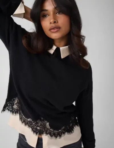 Guess Wool Blend Lace Sweater | Black