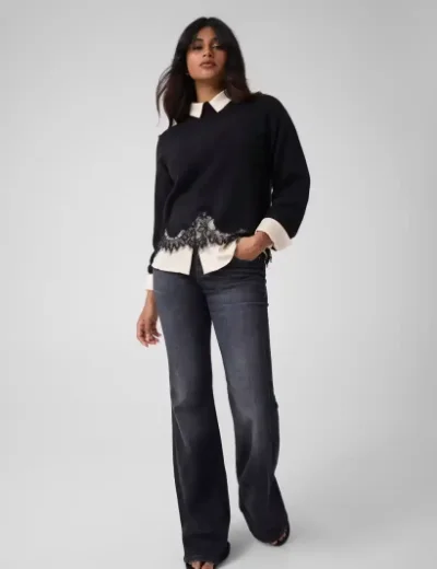 Guess Wool Blend Lace Sweater | Black