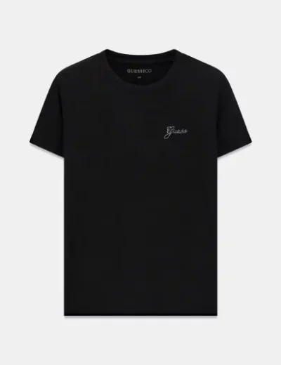 Guess Womens Rhinestones Logo T-Shirt / Black