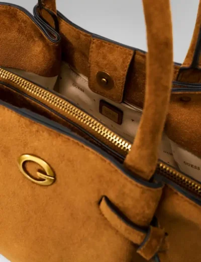 Guess Womens Allegra Faux Suede Handbag | Tan
