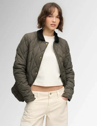 Picture of Superdry Womens Cord Trimmed Liner Jacket | KhakI