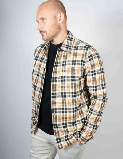 Fred Perry Mens Textured Check Overshirt | Ecru