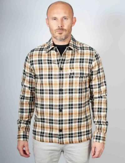 Fred Perry Mens Textured Check Overshirt | Ecru