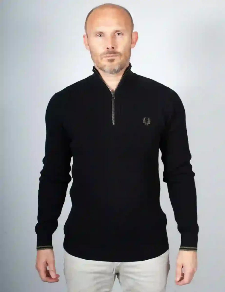 Fred Perry Mens Waffle Stitch Half Zip Jumper | Black