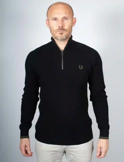 Fred Perry Mens Waffle Stitch Half Zip Jumper | Black