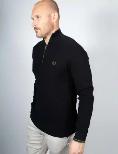 Fred Perry Mens Waffle Stitch Half Zip Jumper | Black